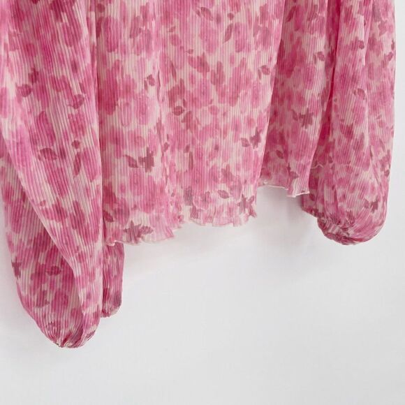 Ganni Floral Print Plisse Balloon Sleeve Georgette Blouse Floral Pink 36 US 0 - Picture 5 of 9